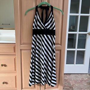 Vintage 90s Striped Black & White Jersey stretch halter sundress Size S/4